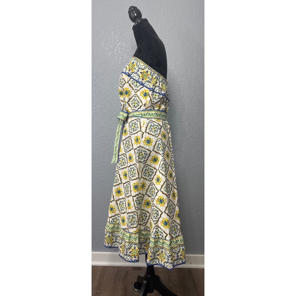 Antonio Melani Dress Womens 12 White Tile Print Strapless Midi Sun Dress Cotton - Picture 11 of 14